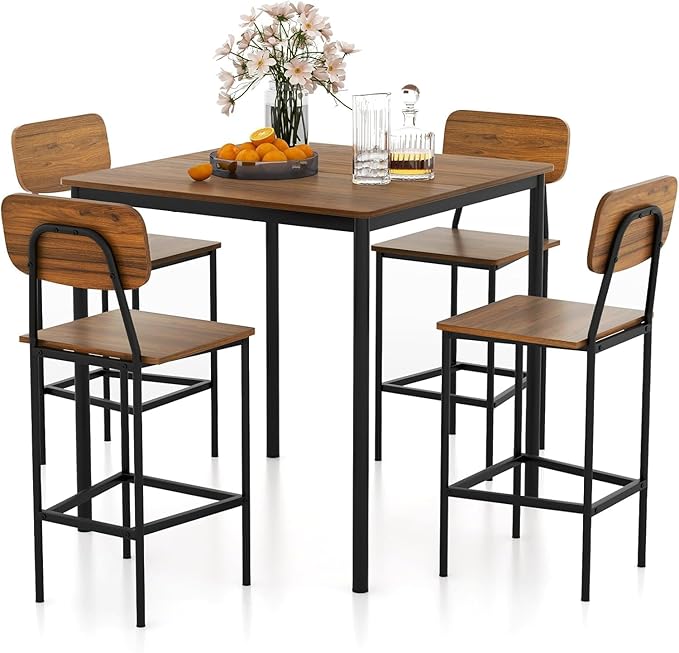 Tangkula Bar Height Table and Chairs, Counter-Height Dining Table Set, Pub by TANGKULA