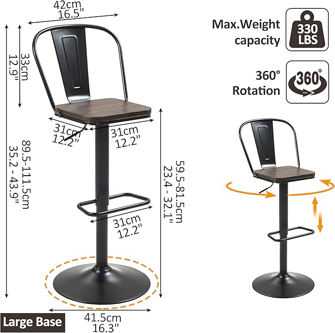 Finnhomy Bar Stools Set of 2 Counter Height, Swivel Barstools - Image 3