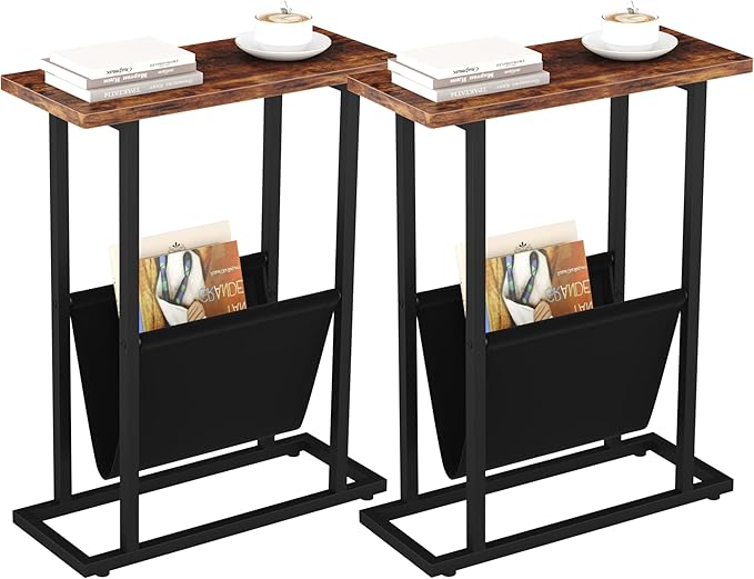 Narrow Side Table for Small Spaces, Small End Table Set of 2 by Yusong