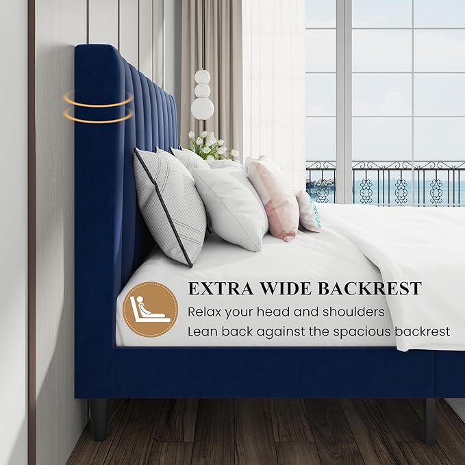 SHA CERLIN Full Bed Frame/Velvet Upholstered Platform Bed Frame - Image 6