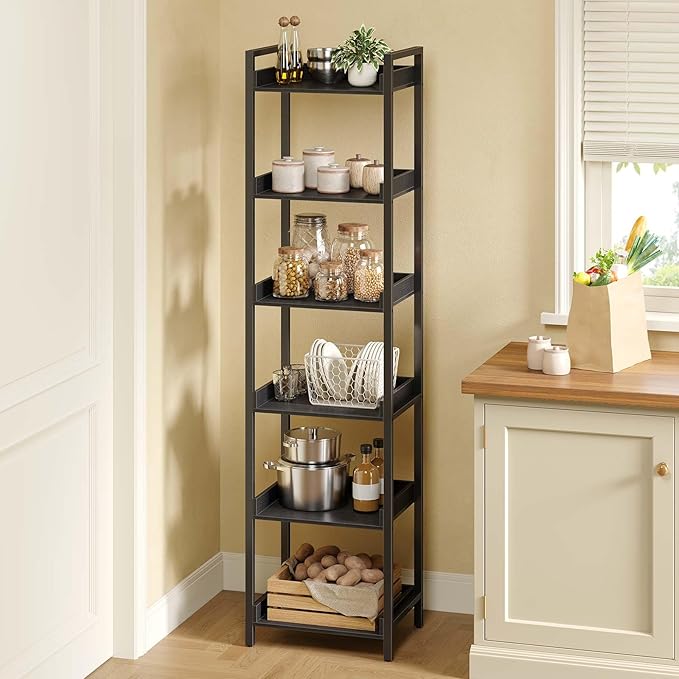 Rolanstar Bookshelf, 6-Tier Storage Rack, Narrow Corner Bookshelf, Display - Image 7