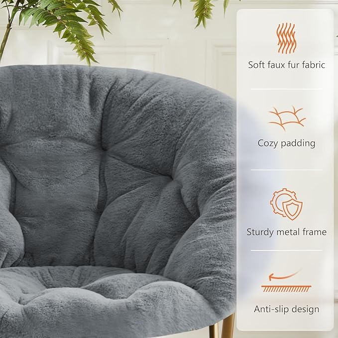Saucer Chair Faux Fur with Soft and Thick Padded Seat Metal Frame, Modern Style - Image 5