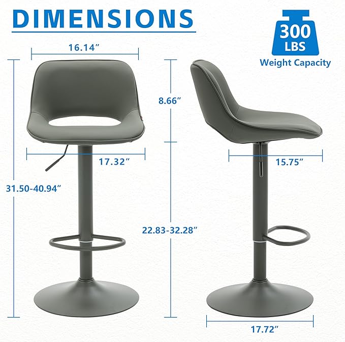 YOUNIKE Bar Stools Set of 2 Modern Swivel Barstools, Adjustable Counter Height - Image 2