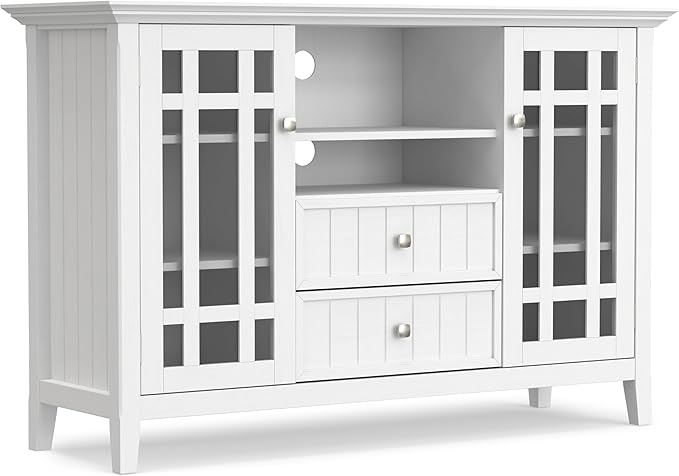 SIMPLIHOME Bedford SOLID WOOD 53 inch Wide Transitional TV Media Stand in White by SimpliHome