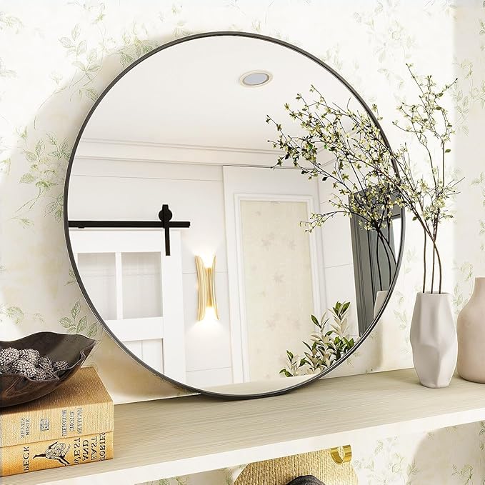Black Round Bathroom Mirror, 20 inch Circle Wall Mounted Hanging Mirror - Image 6