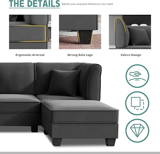 Shintenchi 6 Pieces Sectional Couch Modular Sofa, U Shaped Reversible Chaise - Image 3