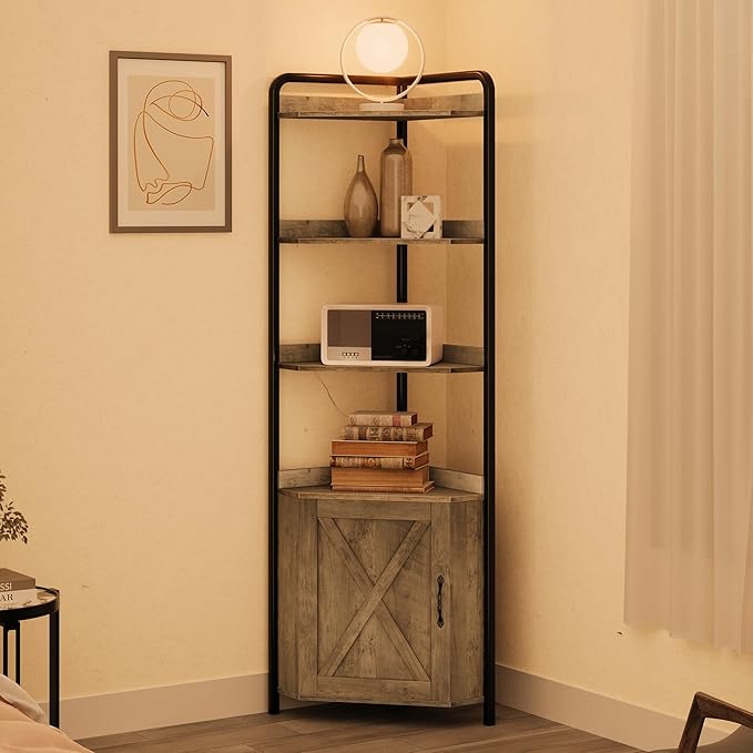 IDEALHOUSE 70.9 Inch Corner Cabinet 5-Tier Tall Corner Cabinet Farmhouse - Image 4