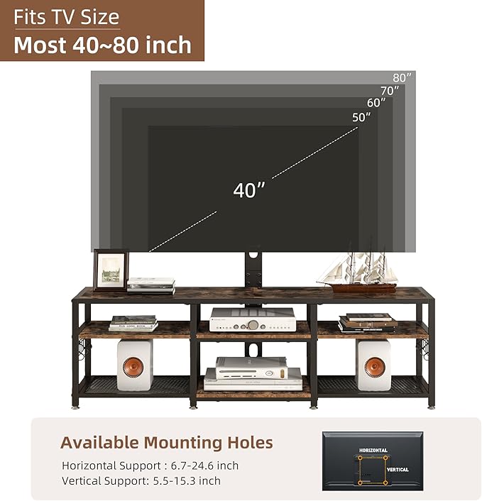 VECELO 71" TV Stand with Mount and Power Outlets, Entertainment Center with - Image 6