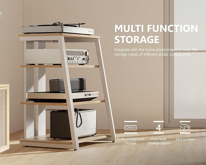 FITUEYES Design 4-Tier AV Media Stand Corner Shelf Stand Wooden Corner Shelves - Image 4