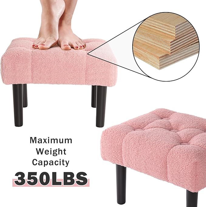 HOUCHICS Fur Padded Foot Stool, Small Ottoman Foot Rest - Image 5