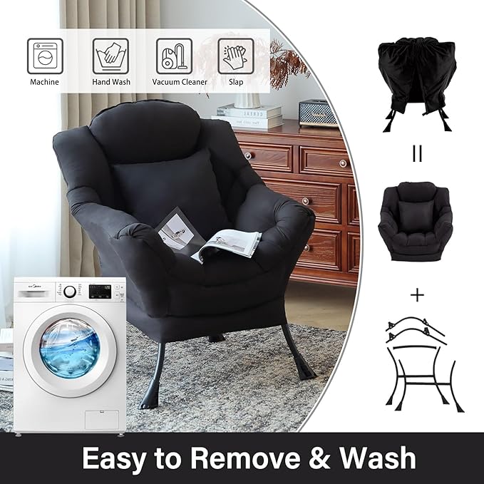 Lazy Chair with Pillow for Living Room, Modern Lounge Accent Chair with Armrests - Image 6
