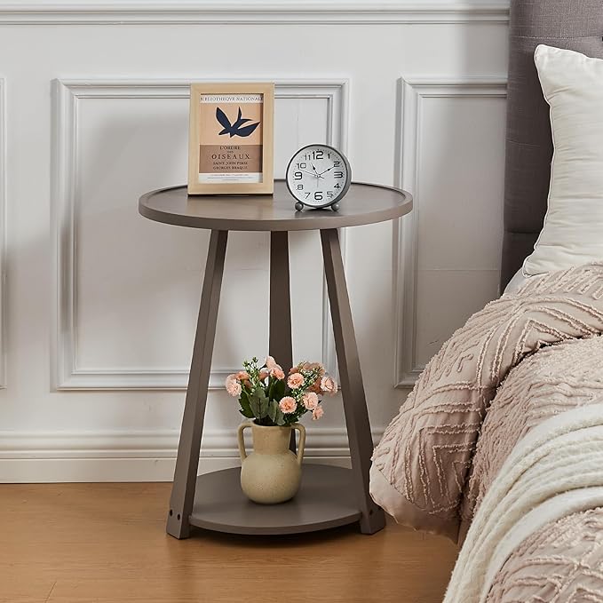 Uniclinens Wooden Small Round End Table, Narrow/Little Coffee/Sofa/Couch - Image 3