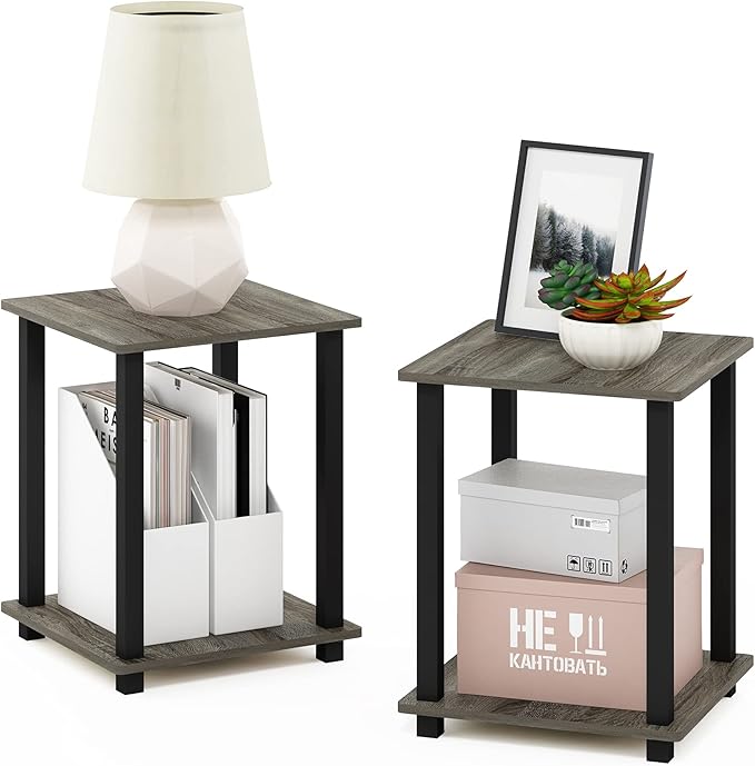 Furinno Simplistic Set of 2 End Table, French Oak Grey/Black by Furinno-FitsYourSpaceFitsYourBudget