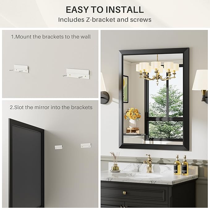 28x32 Inch Black Bathroom Mirror - Image 8