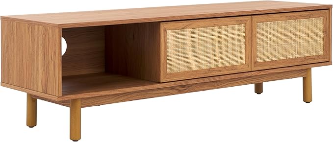 SAFAVIEH Aino TV Stand for up to 60" Flatscreen – Oak Brown, 2 Sliding Doors - Image 6