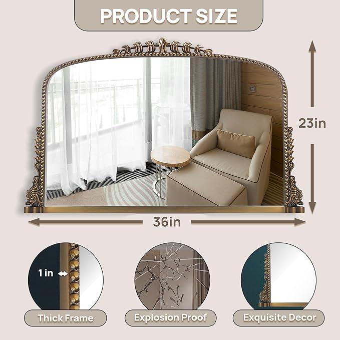 Vintage Baroque Arched Mirror - Image 3