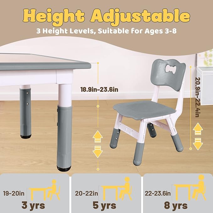 FUNLIO Kids Table and 4 Chairs Set, Height Adjustable Toddler Table and Chair - Image 3