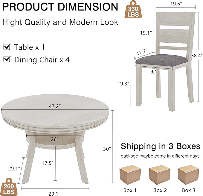 5-Piece Solid Wood Dining Table Set - Image 2