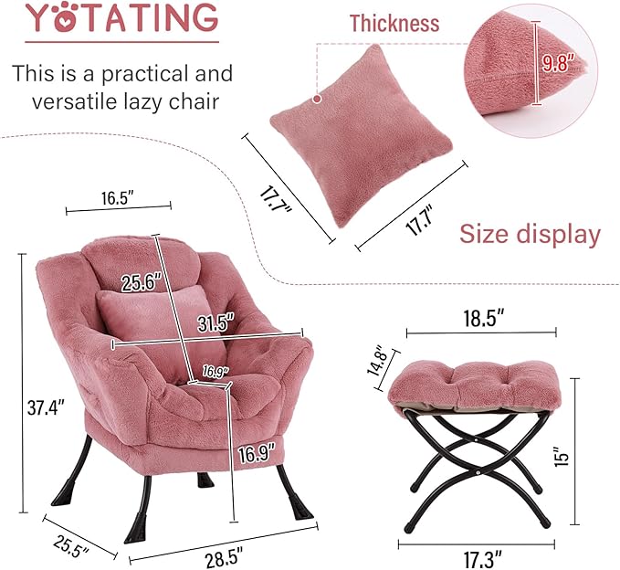 Lazy Chair with Ottoman, Comfy Reading Lounge Chair with Footstool & Throw - Image 3