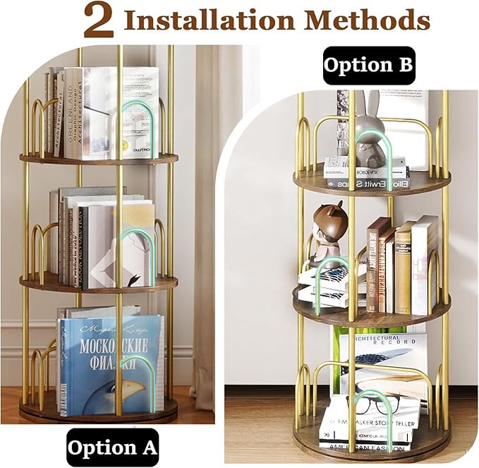 5-Tier Rotating Bookshelf, 360° Round Spinning Book Shelf Tower, Tall Skinny - Image 7