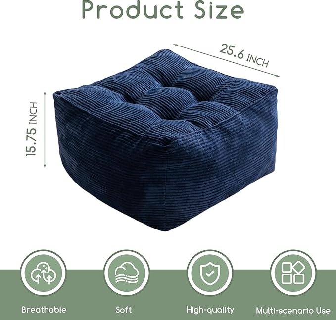 HIGOGOGO Square Stuffed Pouf Ottoman, Corduroy Poufs - Image 2