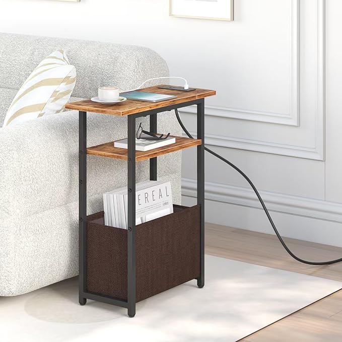 Narrow Side Table with Charging Station Set of 2, Small End Table - Image 5