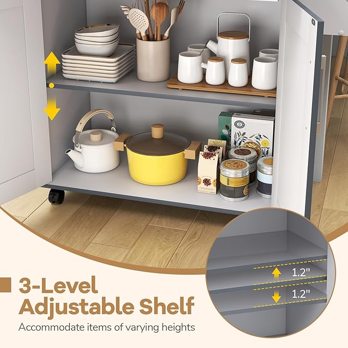 COSTWAY Kitchen Island On Wheels, Rolling Storage Trolley Cart - Image 4