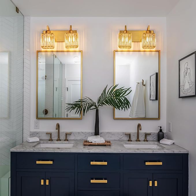 Modern Bathroom Vanity Light 2-Lights Gold Crystal Wall Lamp Bathroom Modern - Image 2