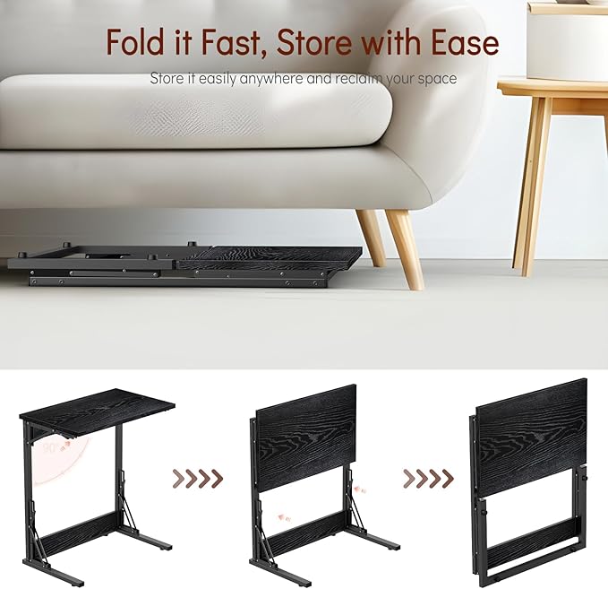 Tatub 24" Folding C Shaped End Table Set of 2, Small Sofa Side Laptop Desk - Image 7