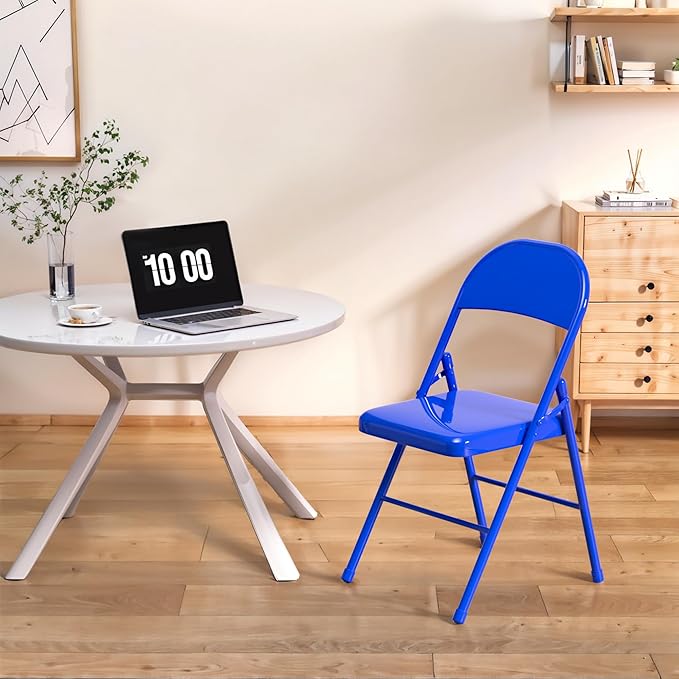 VECELO Metal Folding Chairs 4 Pack, Double Hinged Steel Frame Easy - Image 2