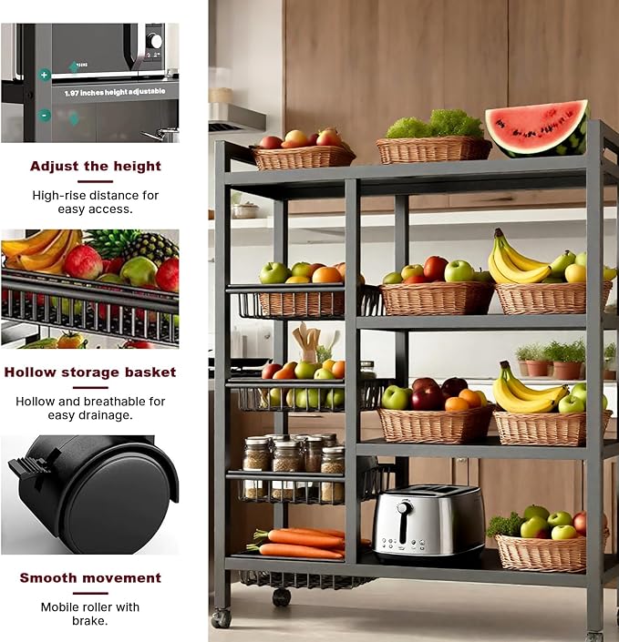 4-Tier Versatile Metal Storage Rack, Vegetable Fruit Basket Kitchen Storage - Image 4