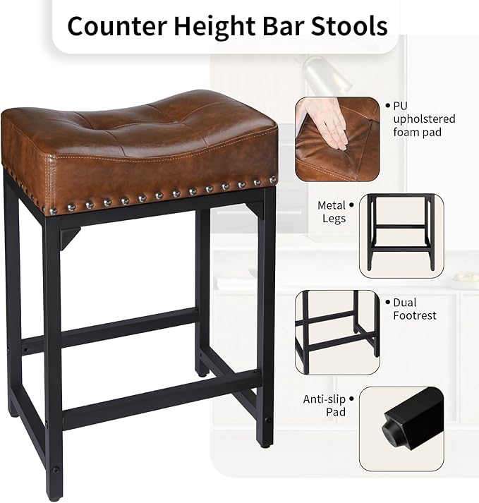 Bar Stools Set of 3, Counter Height Bar Stools - Image 4
