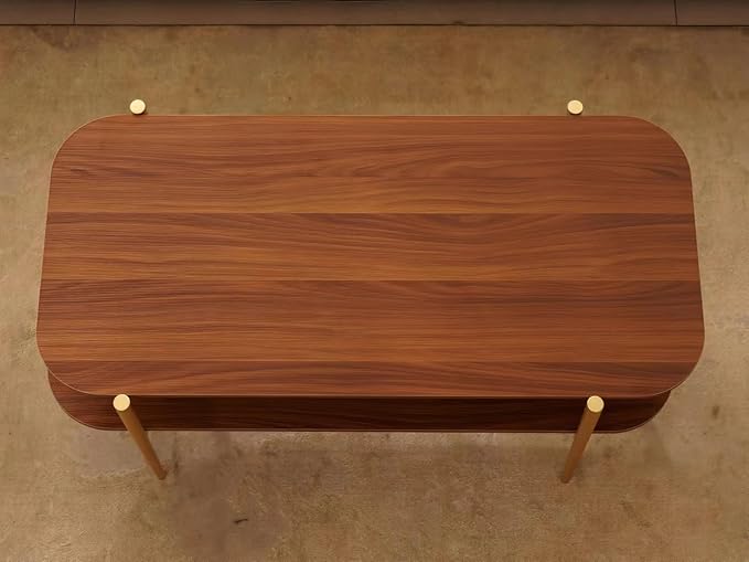 Shrine Rectangle Coffee Table, Mid-Century Modern Design, Two-Tier Walnut MDF - Image 6