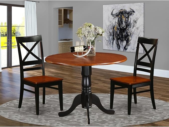 East West Furniture DLQU3-BCH-W 3 Piece Dining Set Contains a Round Dining Table - Image 7