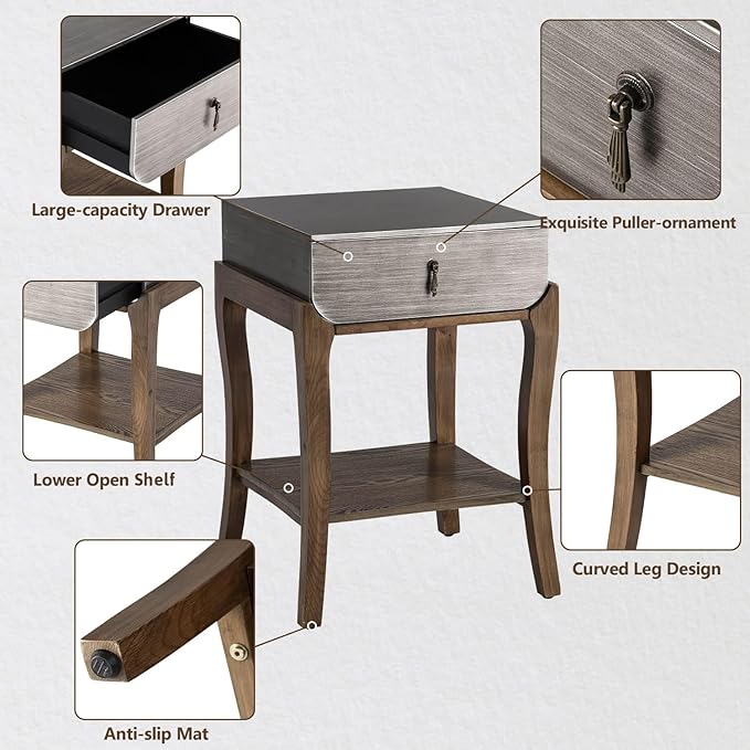 COSIEST Rustic Nightstand, 2-Tier Farmhouse Bedside Table, Wood Accent End Table - Image 5
