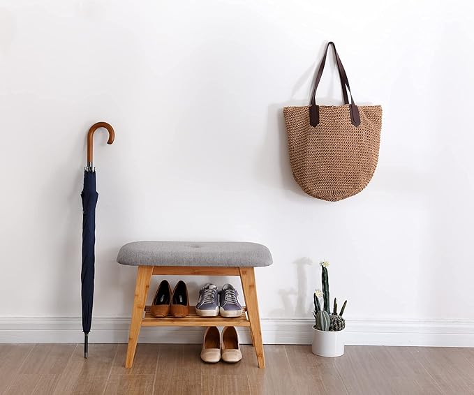Shoe Rack Bench, Bamboo Entryway Bench, Organizer - Image 5
