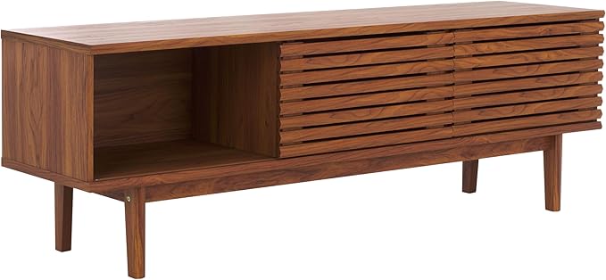 SAFAVIEH Aricia TV Stand for up to 65" Flatscreen – Walnut, 2 Sliding Doors - Image 6