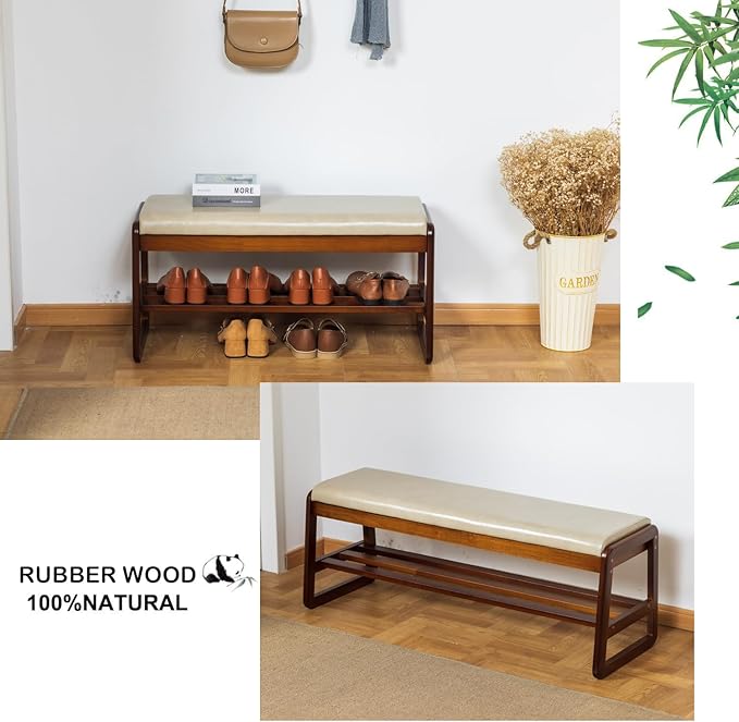 latifolia Solid Wood Bench, Entryway Shoe Bench - Image 5