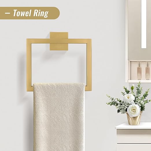 YACVCL Towel Bar Set, 5-Piece Brushed Gold Bathroom Hardware Set, SUS304 - Image 3