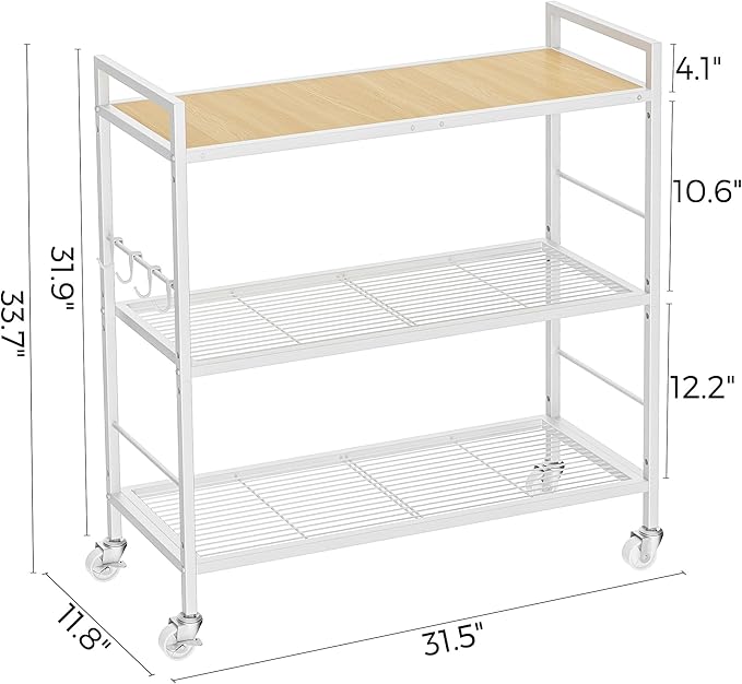 3-Tier Metal Storage Rack with Industrial Wheels, Mesh Shelving Unit with - Image 7