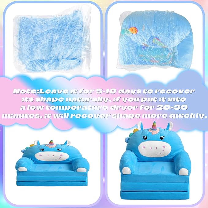 Unicorn Kids Couch Fold Out 2-in-1 Toddler Sofa Fold Out - Image 4