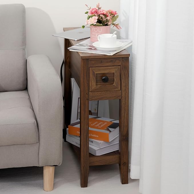 End Table with Movable Top and Charging Station, Narrow Side Table with Storage - Image 7