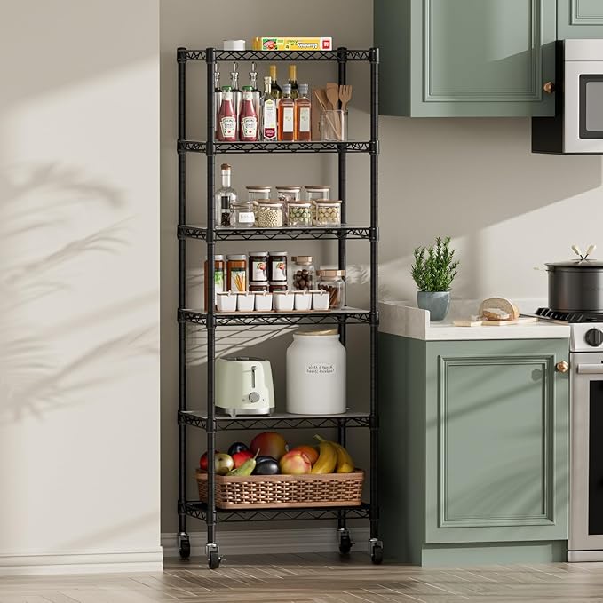 SINGAYE 6 Shelf Storage Wire Shelves Closet Bathroom Organizers Metal Pantry - Image 8
