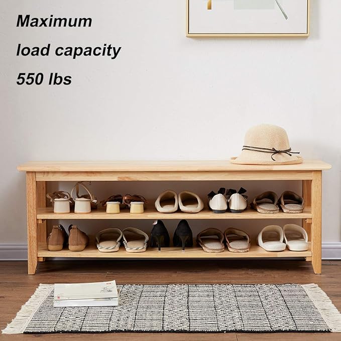 XKZG Storage Bench Wooden Shoe Rack Bench Simple Style Wood Entryway Bench - Image 3