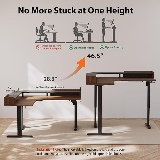 Agilestic L Shaped Standing Desk, Adjustable Height Corner Gaming Desk - Image 4
