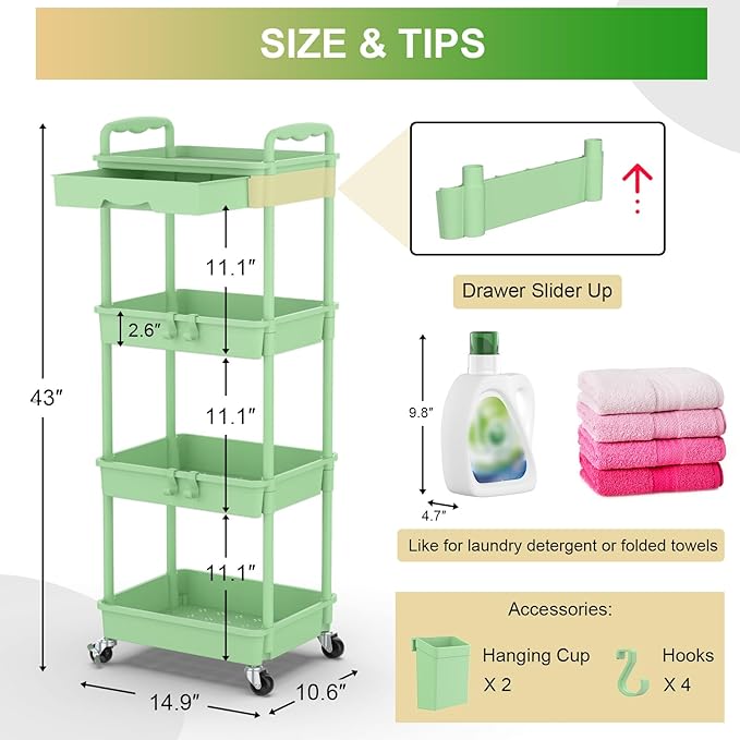 Goovilla 4 Tier Rolling Utility Cart Organizer - Image 4