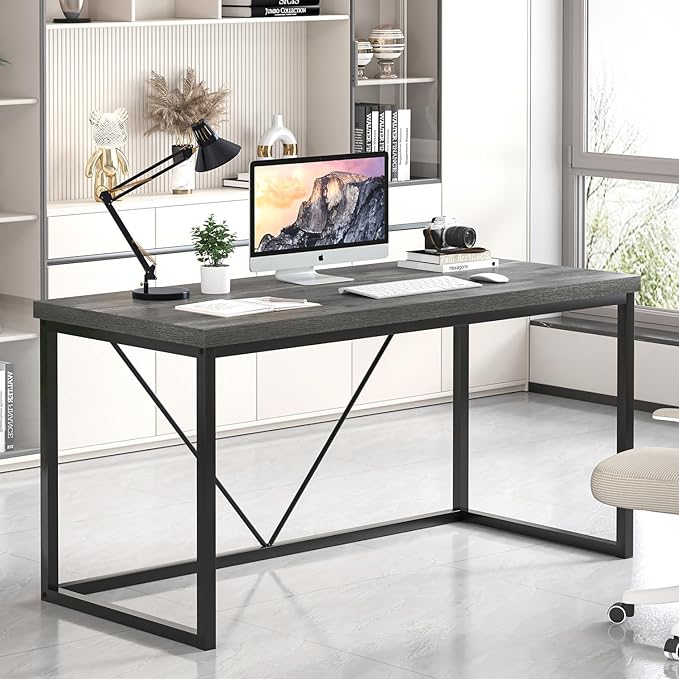 EXCEFUR Modern Home Office Desk, Wood and Metal Computer Desk, Industrial - Image 5