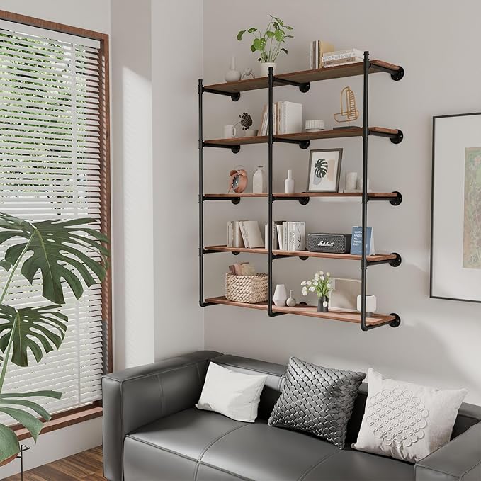 Industrial Pipe Shelf Brackets Wall Mount, Open Black Pipe Shelving - Image 5