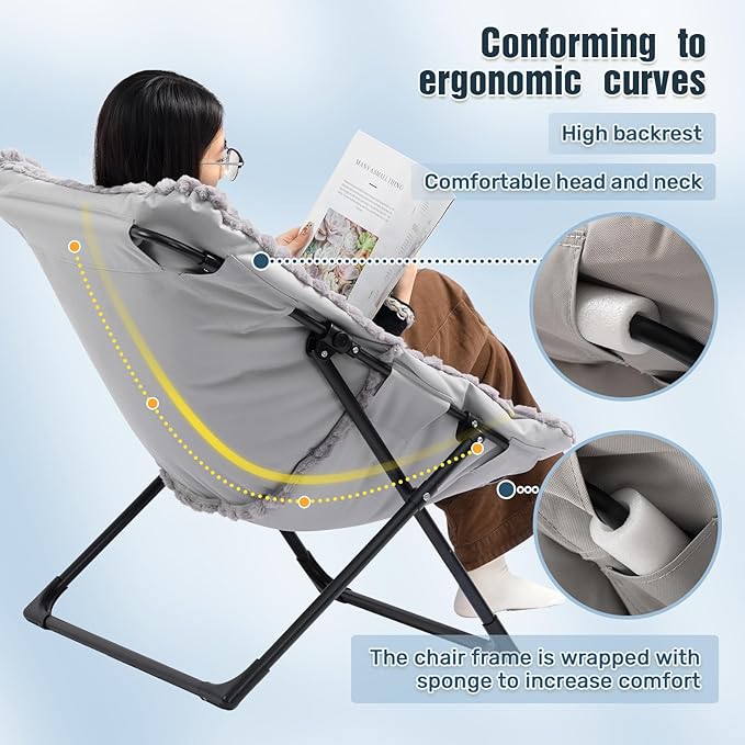 HollyHOME X-Large Saucer Chair, Comfy Oversized Folding Chair, Faux-Fur Reading - Image 5