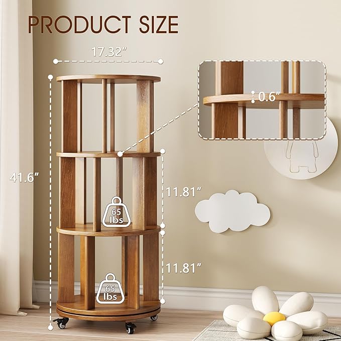 3 Tier Rotating Bookshelf Tower Spinning Bookshelf - Image 2